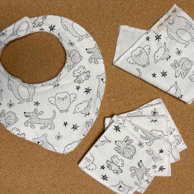 Bavoir + 5 lingettes lavables 