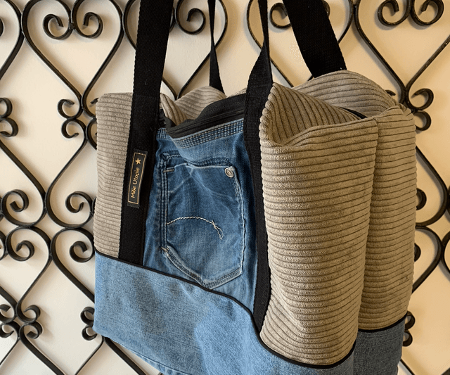Sac de voyage en velour et jean 